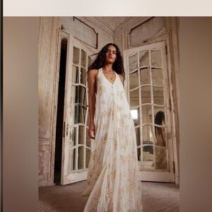 Free People Cream Holing On Halter Maxi Dress